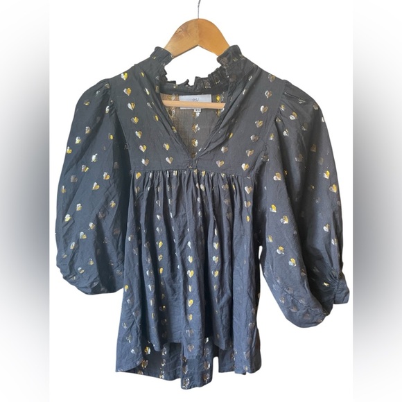 Never A Wallflower Tops - Never A Wallflower Gold and Black Blouse with Gold Heart Accents